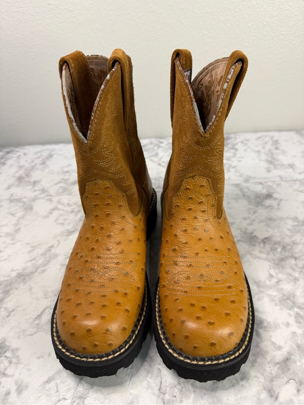 Ariat Fatbaby Boots Brown Ostrich Leather & Suede Sz 7B  Kids Western wear